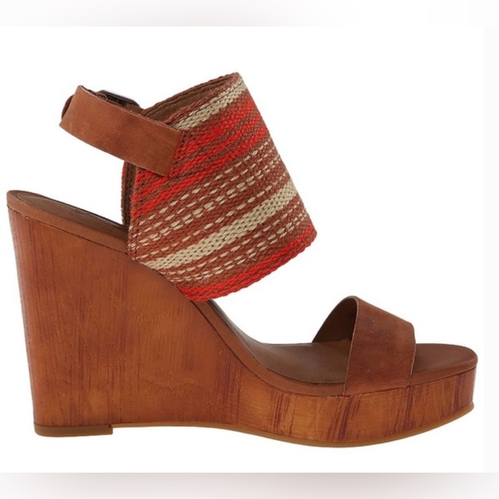 Lucky Brand Lapaloma Boho Leather & Wood Wedge Woven Strap 4.5” Heels - Sz 10